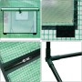 Details des WOLTU Foliengewächshauses: grünes PE-Gitter, Moskitonetzfenster, Reißverschluss und Stahlrohrverbindung.
