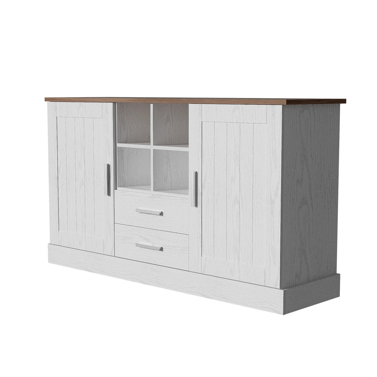 okwish Sideboard mit 2 Türen 2 Schubladen Wohnzimmer 140x40x79cm Weiß
