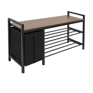 DuneDesign Schuhregal mit Sitzbank, Korb und Metallgestell, 92x30x52 cm.