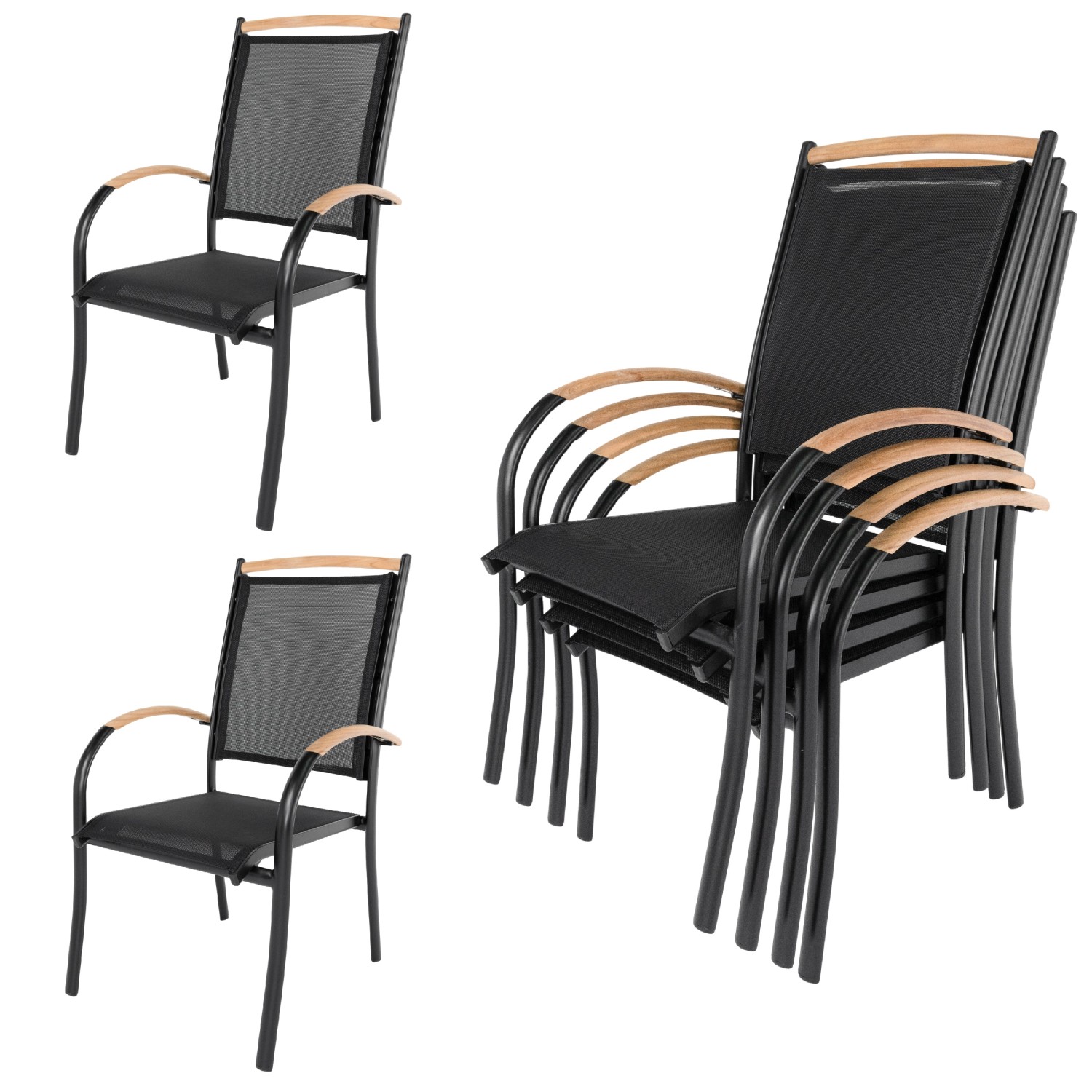 ib style Gartenstuhl 6er Set Diplomat Stapelstuhl aus Aluminium und Teakhol günstig online kaufen