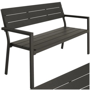 Wetterfeste, dunkelgraue 2-Sitzer Gartenbank aus Aluminium und Polystyrol in Holzoptik von Tectake.