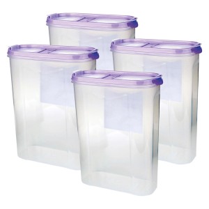 Bestlivings Frischhaltebox Schüttdose, 4er-Pack, 2,8 Liter, lila Deckel, transparente Vorratsdosen.