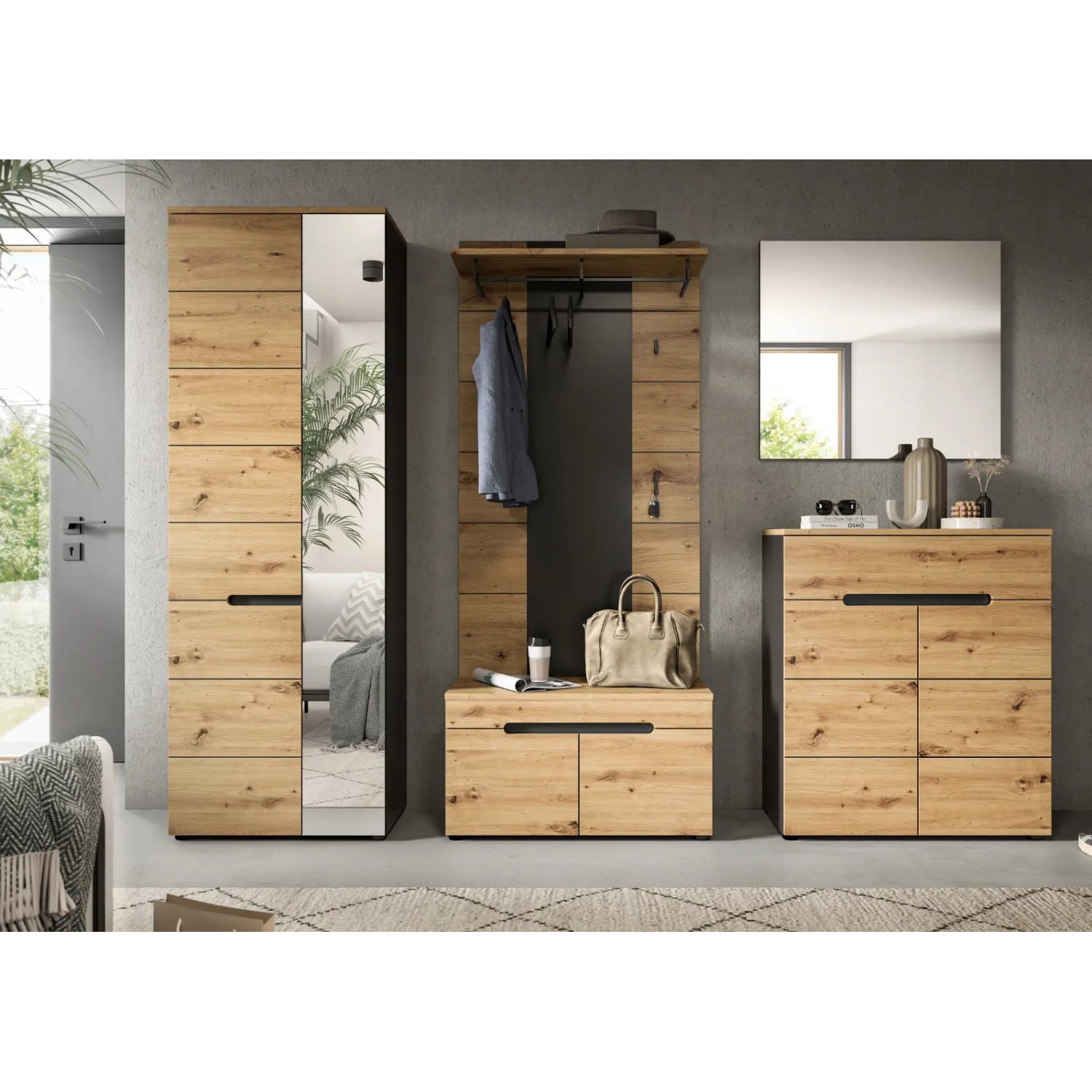 Inn.Furn Garderoben-Set 5-teilig in Eiche und Grau 255 cm Cooper_6