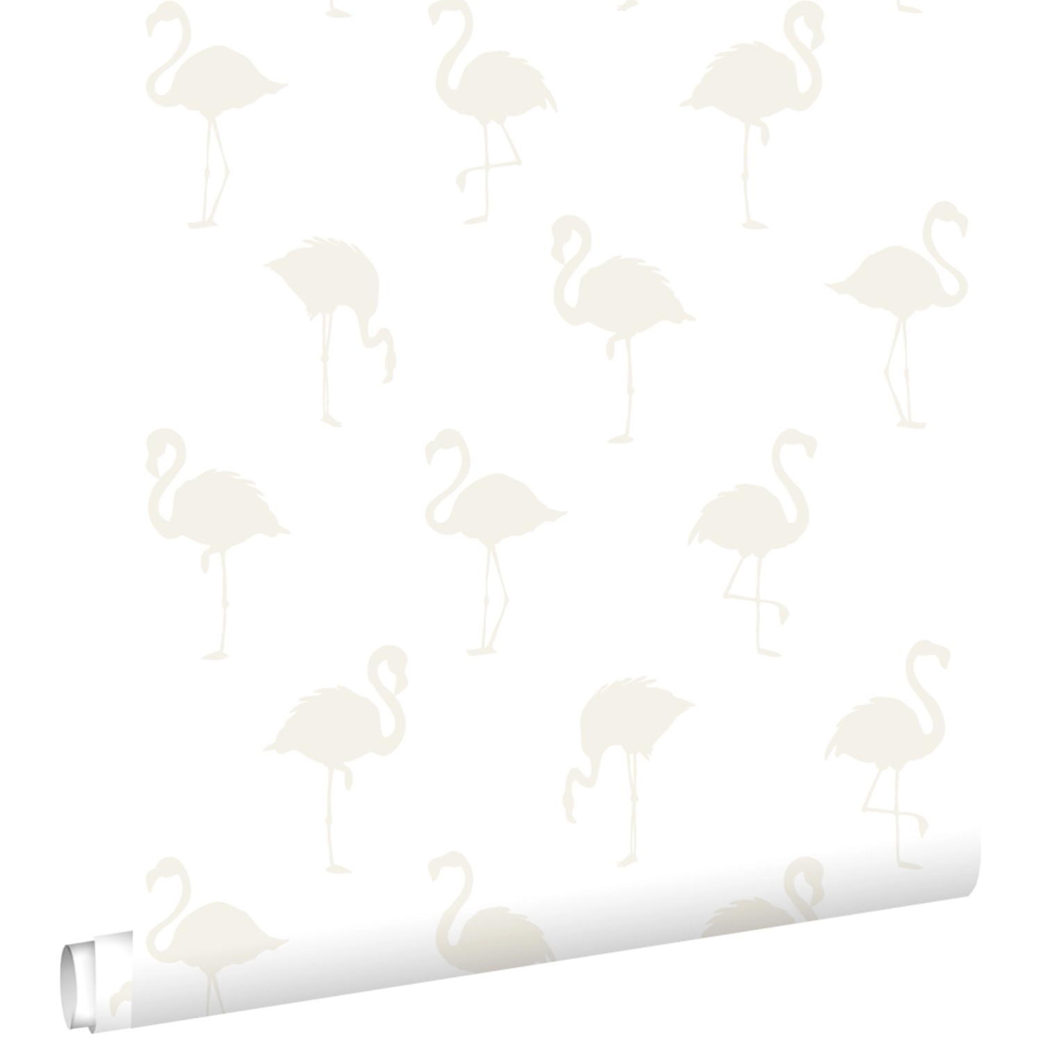 ESTAhome Tapete Flamingos Silber und Weiß 53 cm x 10.05 m günstig online kaufen