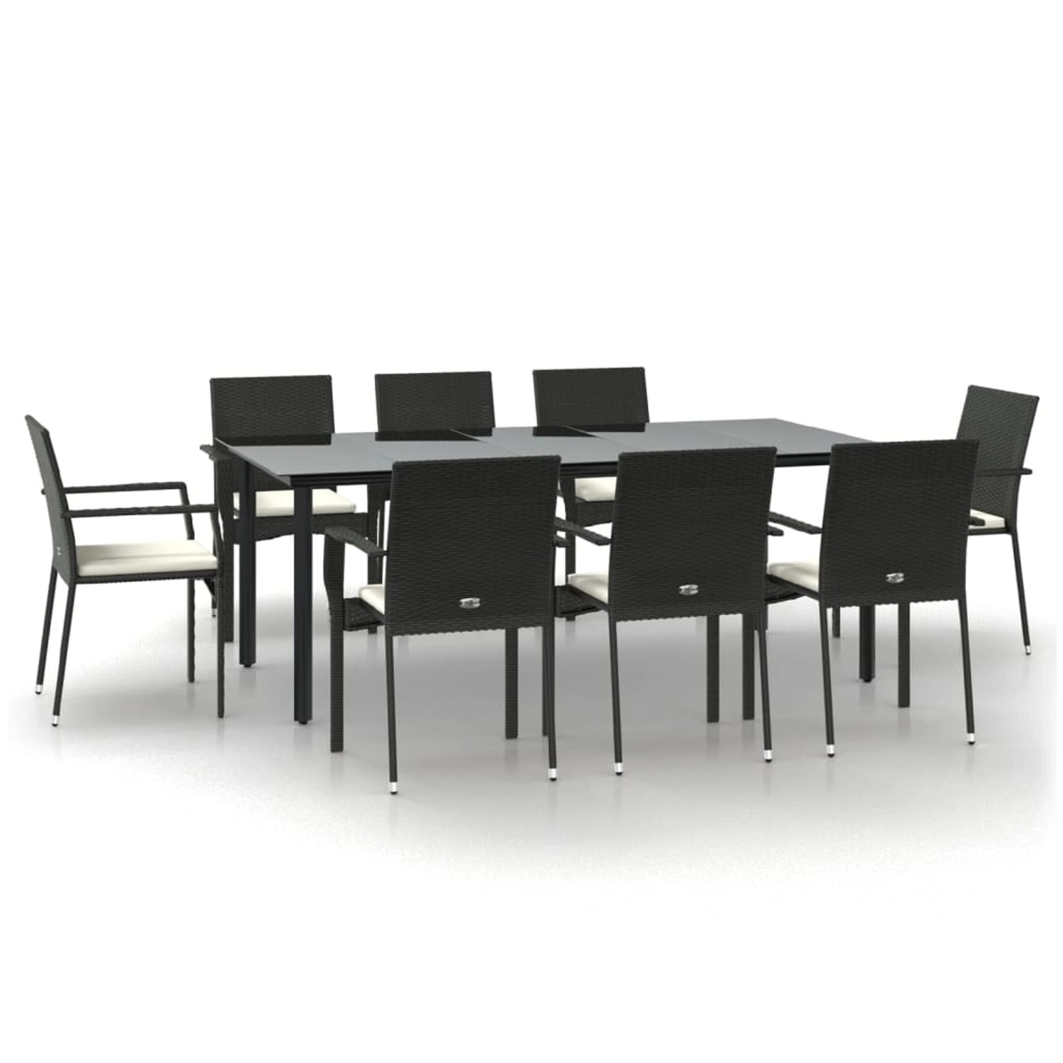 vidaXL 9-Tlg Garten-Essgruppe mit Kissen Schwarz Poly Rattan 3185136
