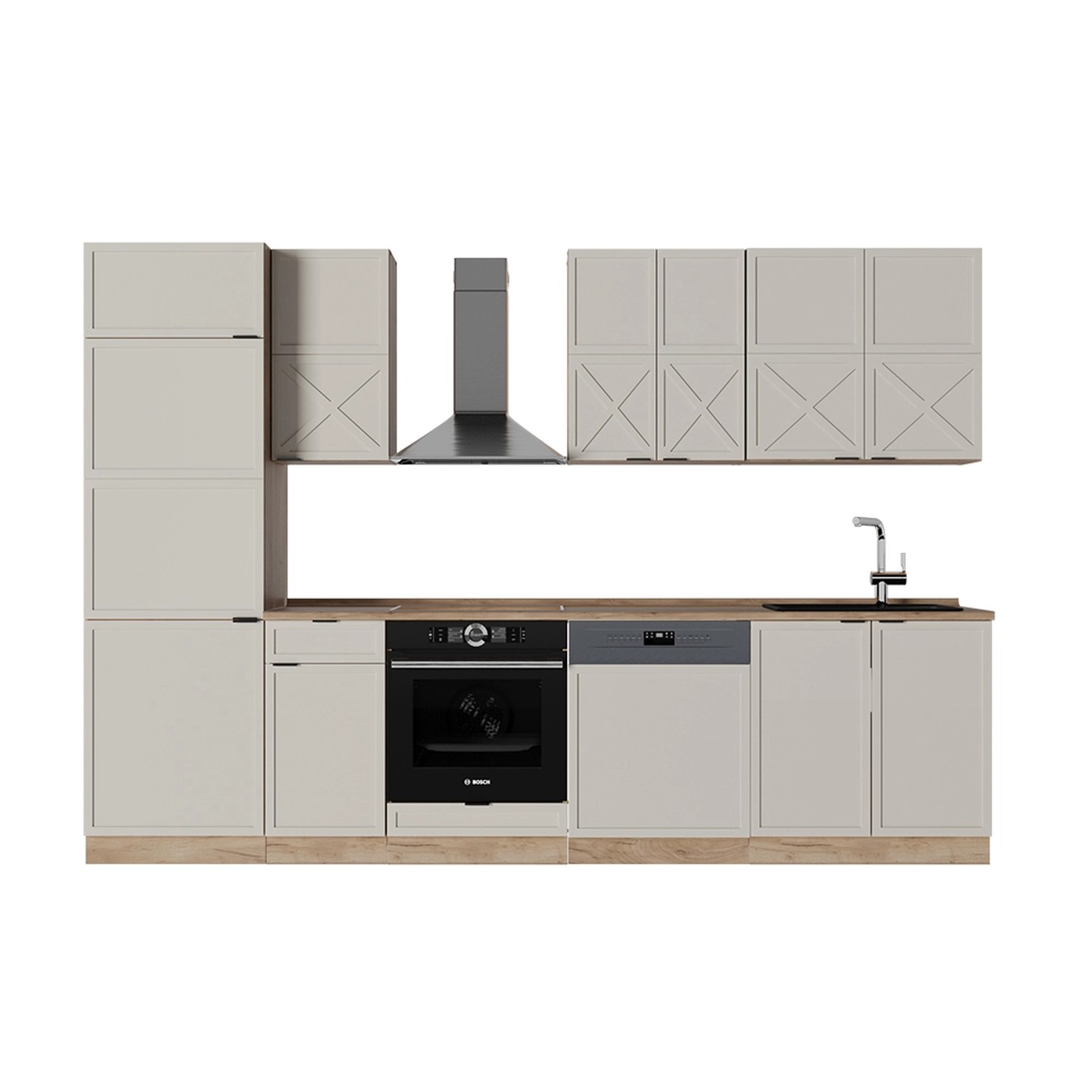 Vicco Fame-Line Küchenzeile GrauBeige/Goldkraft Eiche 300 cm AP Eiche günstig online kaufen