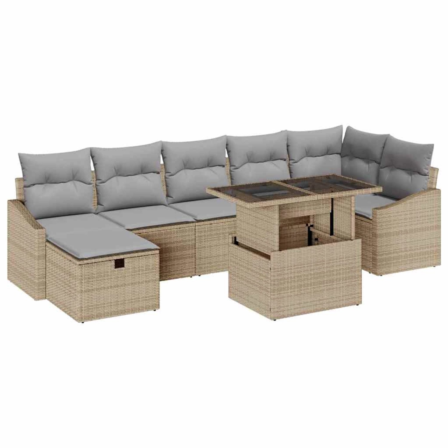 vidaXL Garten-Sofa-Set Höhenverstellbar 8-Tlg Beige Poly Rattan 3361179 günstig online kaufen