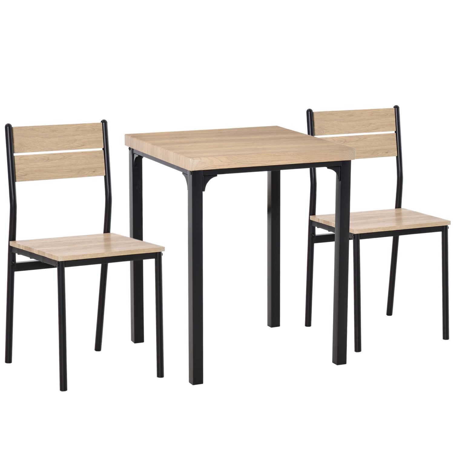 HOMCOM Essgruppe mit 2 Stühlen MDF Metall Natur 60L x 60B x 76H cm