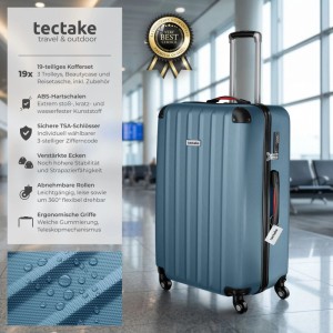 Tectake Hartschalenkoffer Set Cleo 19 Teilig  Hartschalen Aus Robustem Abs Kunststoff Mit Teleskopgriff und Tsa Schloss Mit Zubehör 48 x 30 5 x 75 cm
