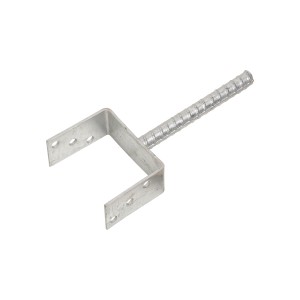 U-Form Stützenschuh zum Einbetonieren, 121 mm breit, mit Riffeldolle für Holzkonstruktionen.