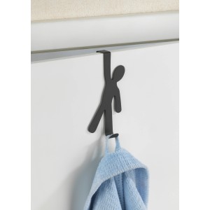 Schwarzer Wenko Türhaken Boy mit Handtuch an weißer Tür.