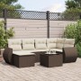 Braune 7-tlg. vidaXL Garten-Sofagarnitur aus Rattan mit cremefarbenen Kissen.