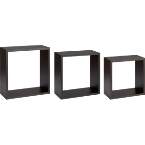 3-teiliges, mattschwarzes Kubus-Set Meddon zur Wanddekoration. Regale in verschiedenen Größen.