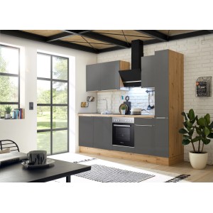 Respekta Küchenzeile Marleen 250 cm in Artisan-Eiche Grau Matt mit E-Geräten.