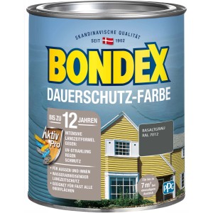 Dose Bondex Dauerschutz-Farbe, Basaltgrau, seidenglänzend, für Holz im Außenbereich.