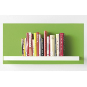 Alpina Color Power Green: Seidenmatte Abtönfarbe (250ml) auf grün gestrichener Wand mit Büchern.