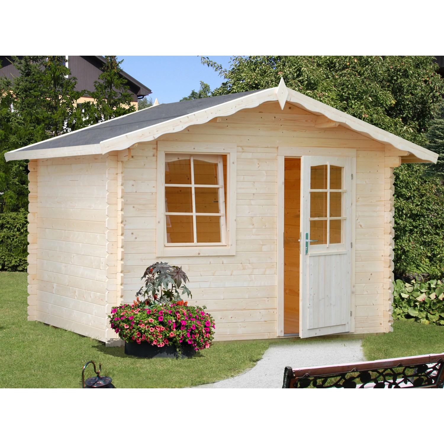 Palmako Emma Holz-Gartenhaus/Gerätehaus Natur Satteldach Unbehandelt 240 cm x 200 cm