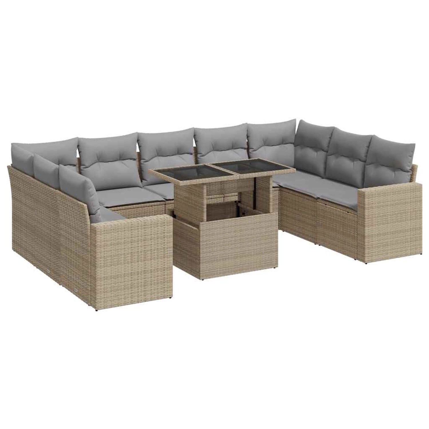 vidaXL 10-Tlg Garten-Sofagarnitur mit Kissen Beige Poly Rattan 3326380 günstig online kaufen