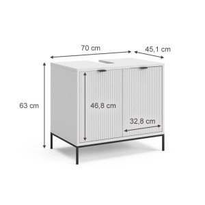Weißer Vicco Waschtischunterschrank Eliza, 70x63 cm, mit 2 Türen und schwarzen Metallgriffen.