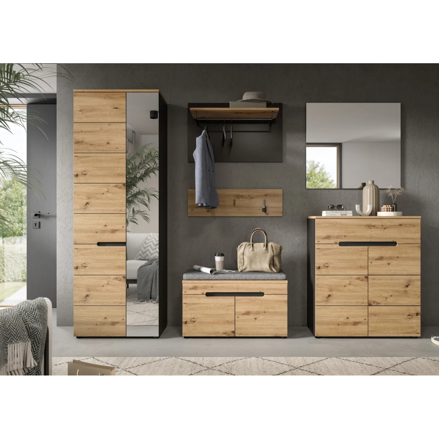 Inn.Furn Garderobe Set 6-teilig Eiche Grau 255 cm mit Soft-Close Cooper_6