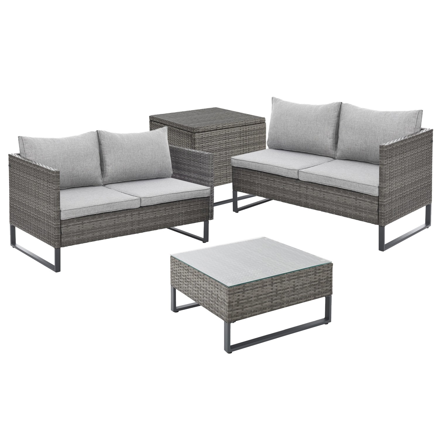Svita Kansas Rattanlounge Gartenmöbel Set Gartensofa Polyrattan Grau günstig online kaufen