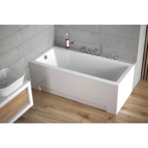 Weiße Bad Land Rechteck-Badewanne MODERN 120x70 aus Acryl mit automatischem Ablauf und Füßen im modernen Bad.