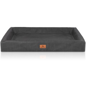 Schwarzes, orthopädisches Knuffelwuff Hundebett Austin aus Kunstleder, Größe XXL.