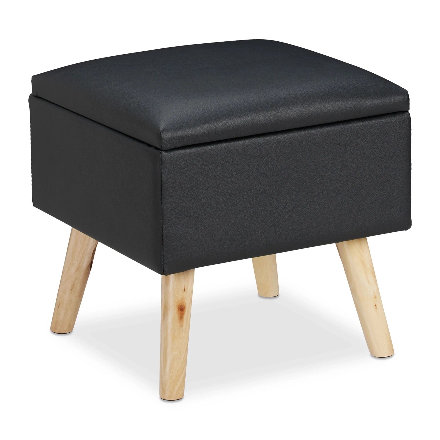 Relaxdays Sitzhocker Kunstleder Schwarz Mit Stauraum 40 cm x 40 cm x 40 cm 7 kg