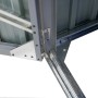 Detailansicht der Westmann Müllbox (1-fach, Grau): Stahlrahmen und Scharnier.