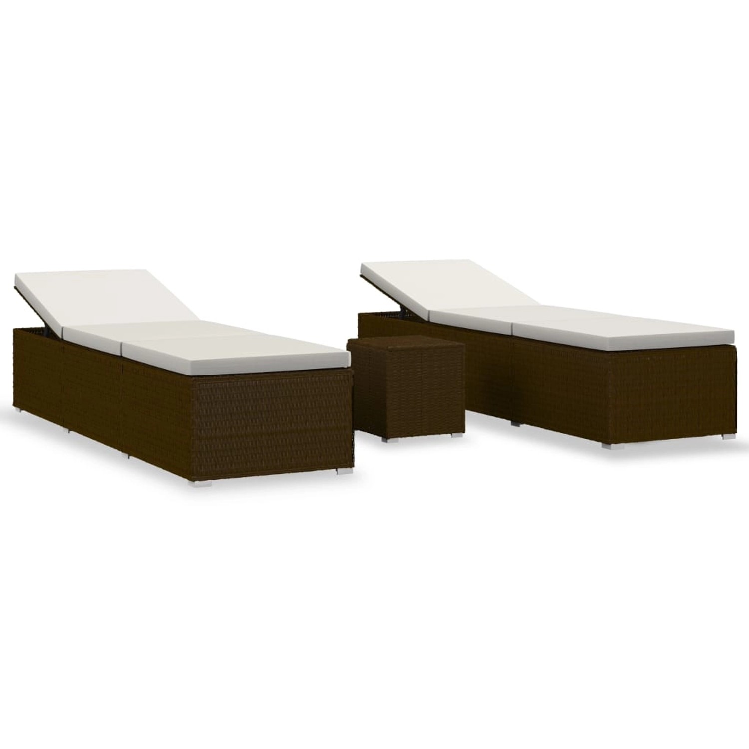 furnicato 3-tlg. Garten-Sonnenliegen mit Teetisch Poly Rattan Braun günstig online kaufen