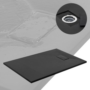 Schwarze LuxeBath Duschwanne 120x80 cm mit Ablaufgarnitur, flache Bauhöhe.