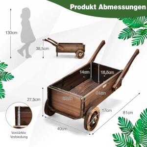 Costway Blumenwagen Holz Pflanzwagen mit Rädern und Griffen Braun