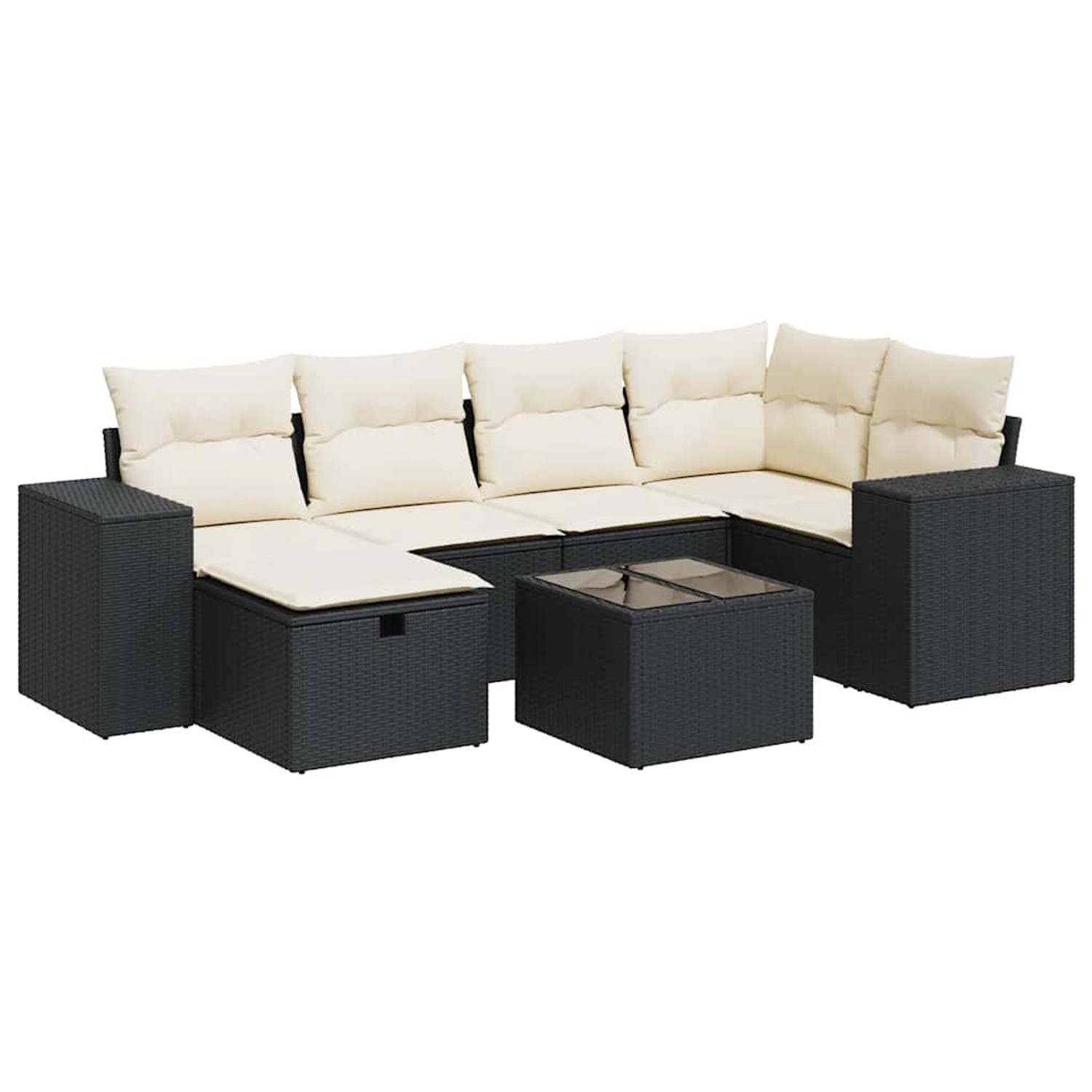 vidaXL 7-Tlg Garten-Sofagarnitur mit Kissen Schwarz Poly Rattan 3325692 günstig online kaufen