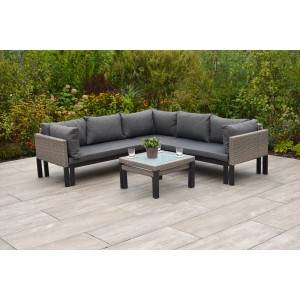 Merxx Gartenmöbelset Amantea, 3-teilig: Lounge-Ecke mit Tisch, ausziehbar, mit Polstern.