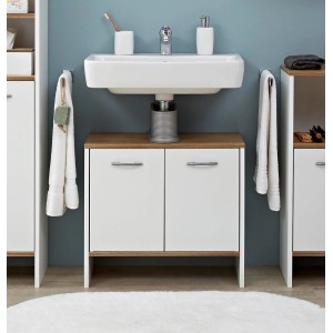 Pelipal Waschbeckenunterschrank Quickset 305, Weiß Perl/Riviera Eiche, 62 cm breit.