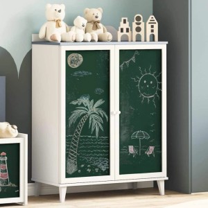 vidaXL Kreidekasten mit Regal, grau-weißer Holzschrank mit Kreidezeichnungen, ideal für Kinderzimmer.