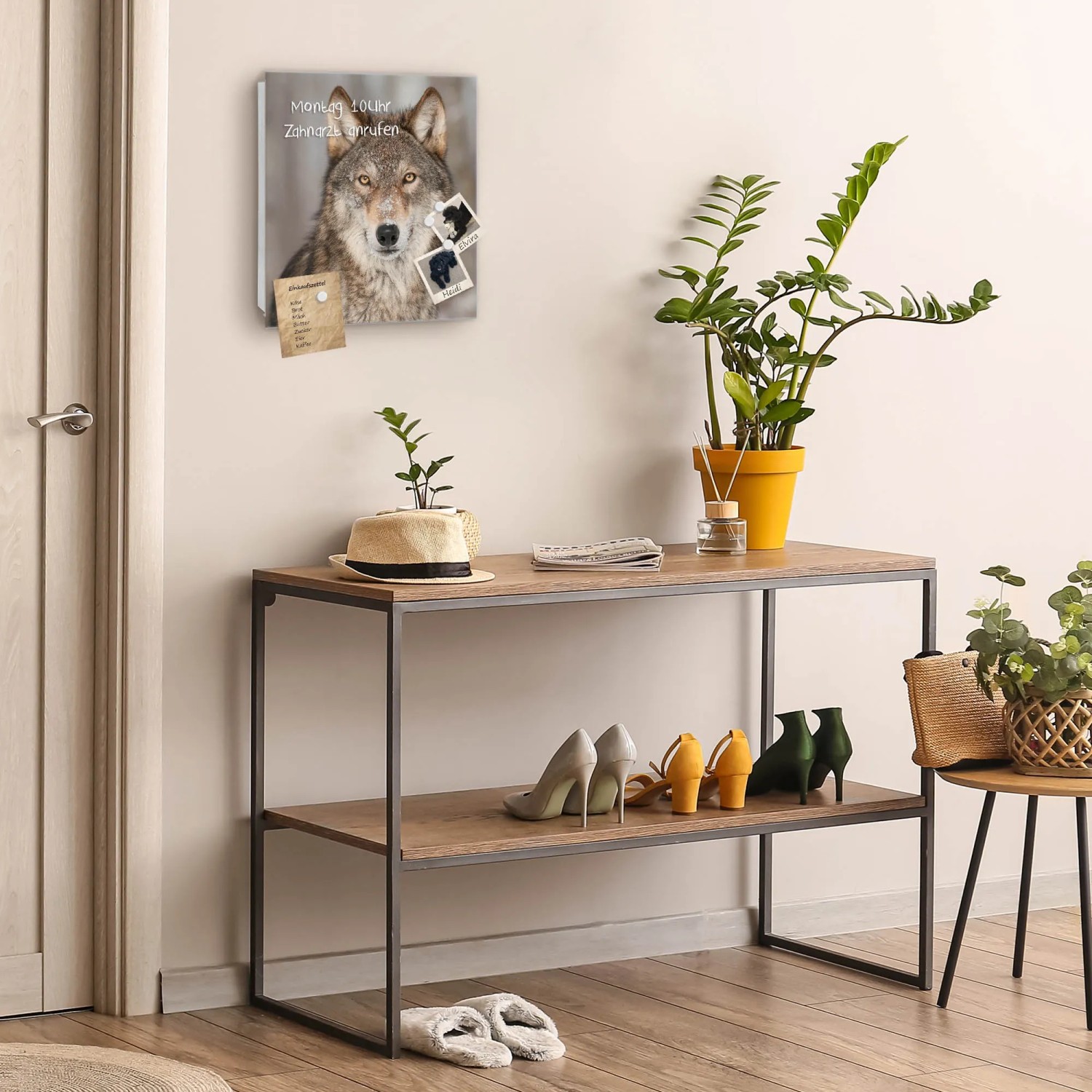 Banjado Schlüsselkasten Glas 30x30cm mit Wolf Motiv Soraya, beschreibbar & magnetisch.
