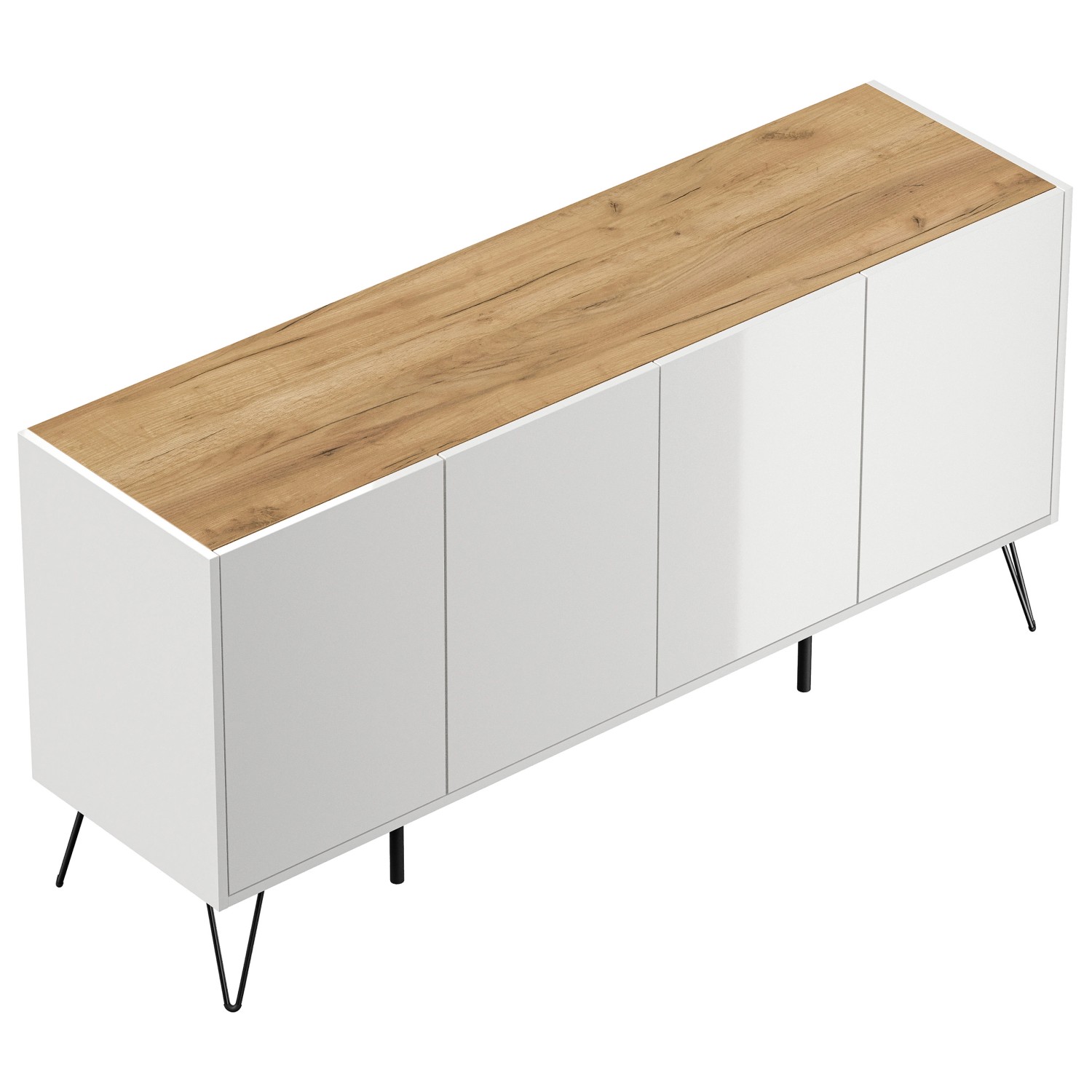 Posseik Sideboard Industrial H Stehend 4 Türen 155 cm Weiß Eiche Top günstig online kaufen
