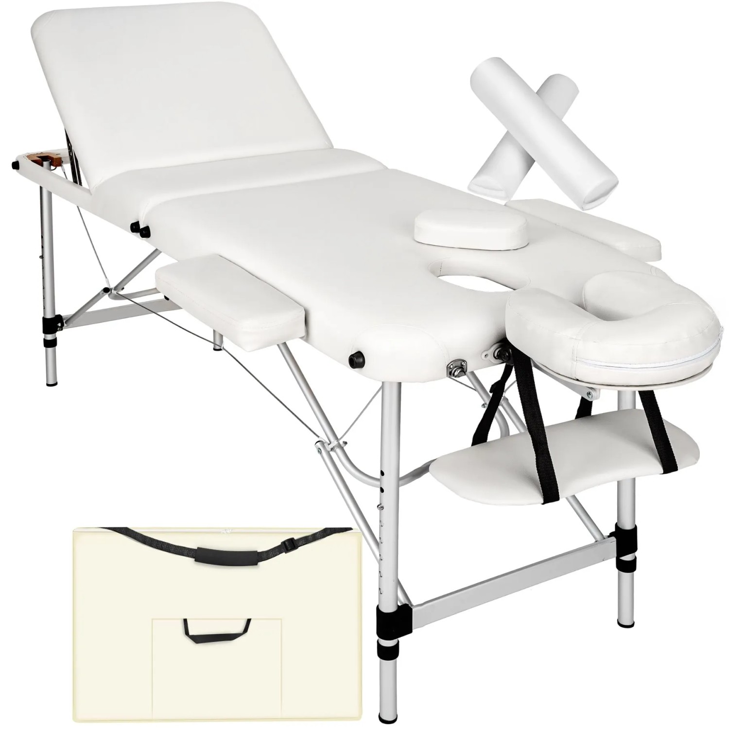 Tectake 3 Zonen Massageliege Set  Breite 60 cm  Polsterung 5 cm Inklusive Lagerungsrollen und Tragetasche  210 x 95 x 89 cm Weiß