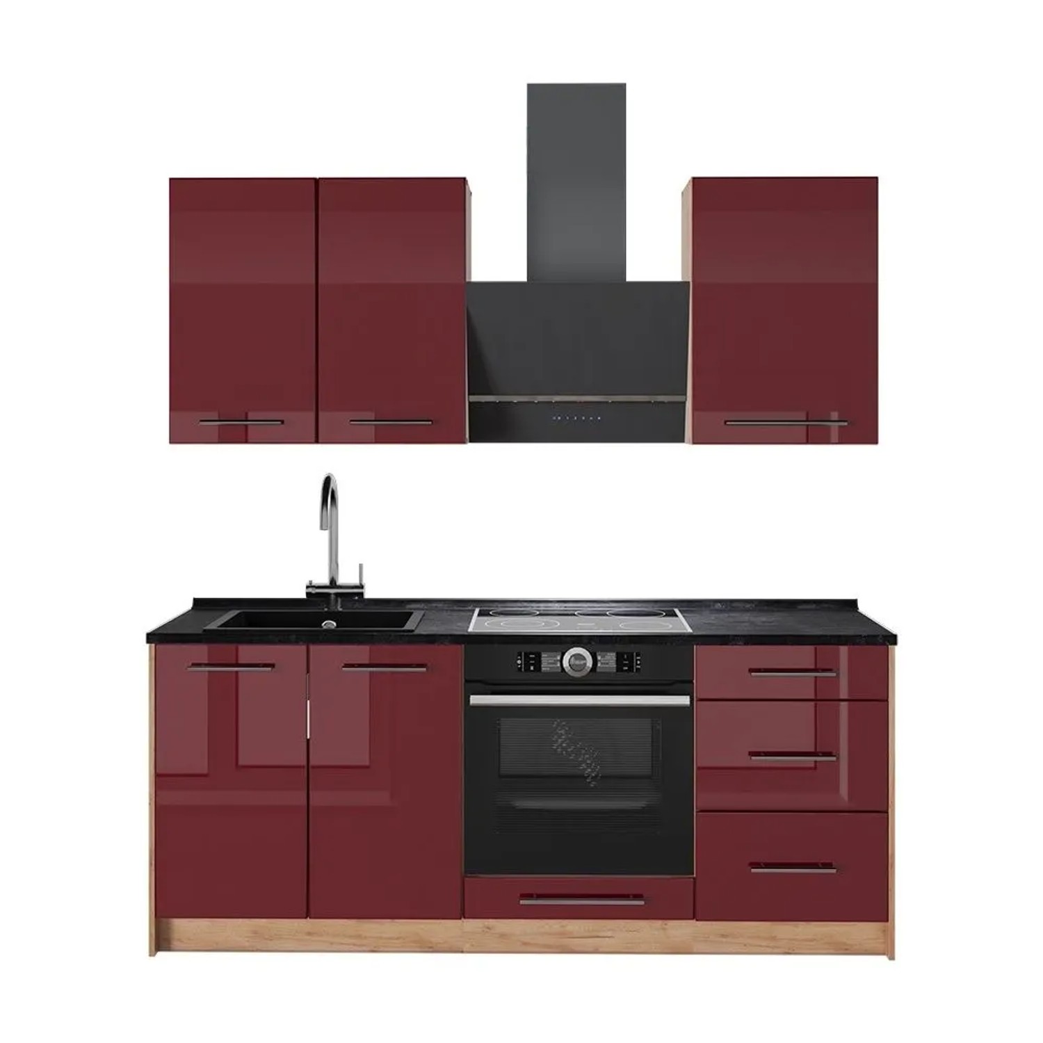 Vicco Singleküche Fame-Line Bordeaux Hochglanz/Goldkraft Eiche 190 x 82 AP Anthrazit Art Nr 64887