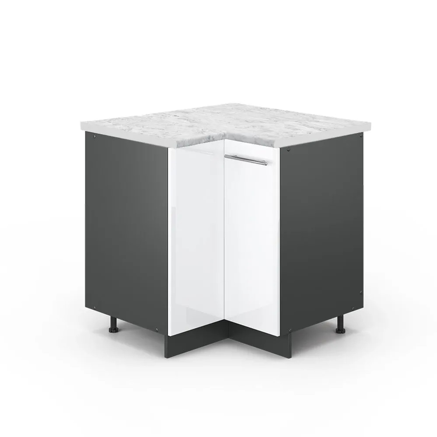 Vicco Eckunterschrank Fame-Line Weiß Hochglanz Anthrazit 81 cm AP Marmor