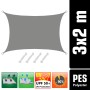 Rechteckiges, graues AMANKA Sonnensegel 2x3m aus Polyester, inkl. Seile für Montage.