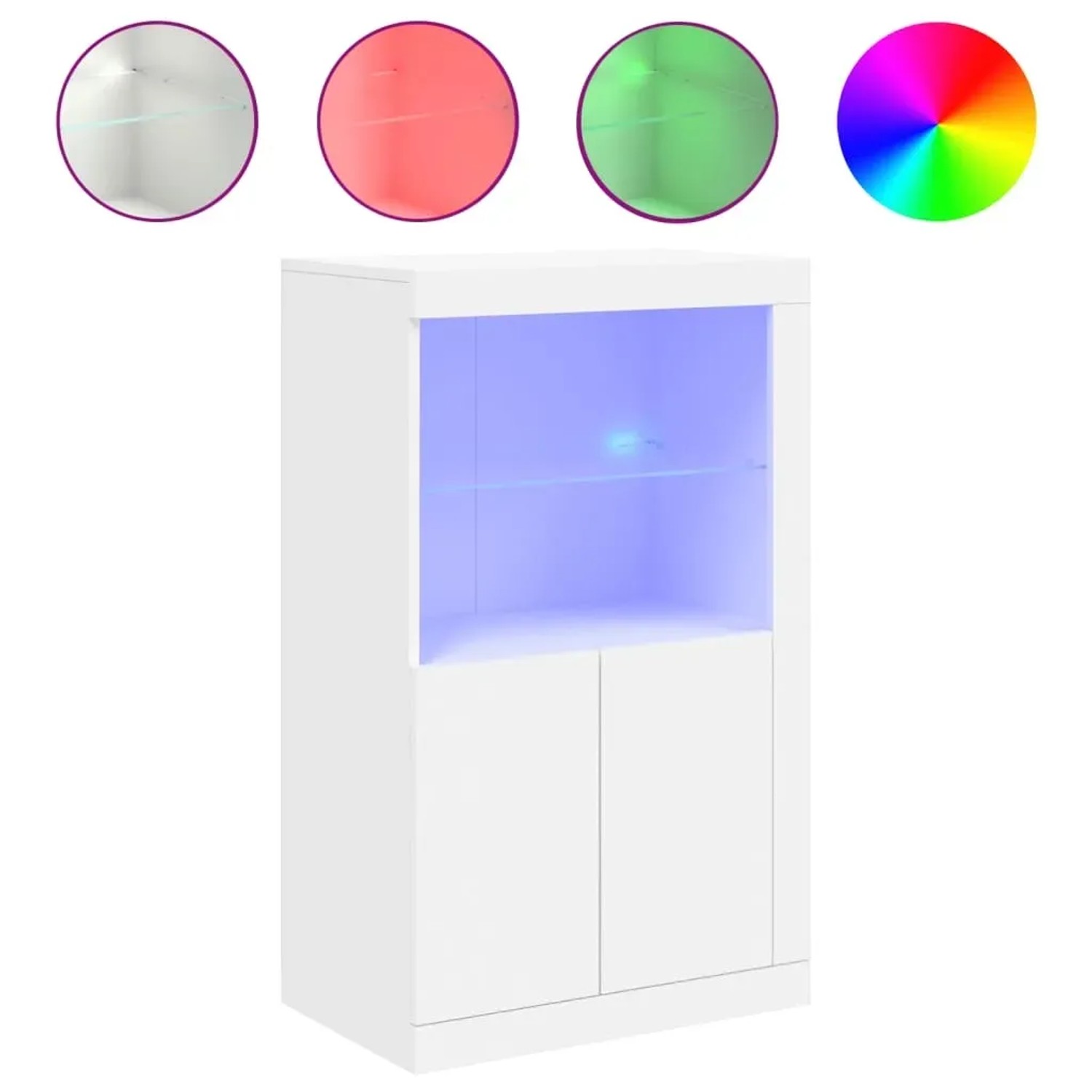 Weißer vidaXL Beistellschrank mit LED-Beleuchtung, Glasablage und zwei Türen. Büroschrank.