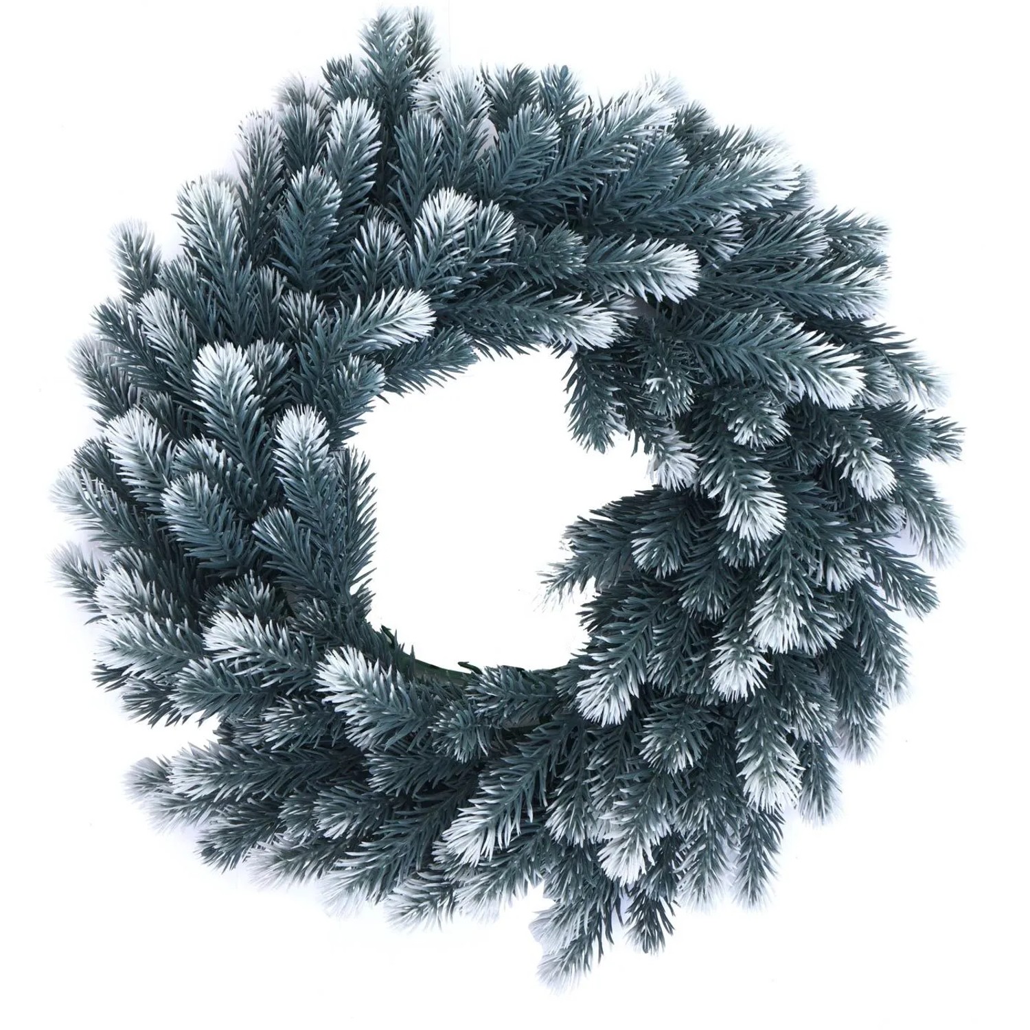 Runder künstlicher Tannen-Kranz mit Schnee-Optik, Ø 60cm. Ideal als Weihnachtsdekoration für Tür oder Tisch.