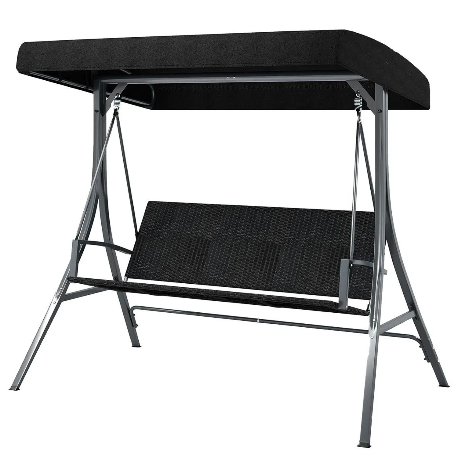 Costway Hollywoodschaukel 3-Sitzer mit Sonnendach & Rattansitzlehne