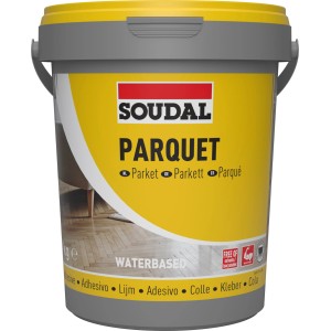 Eimer Soudal Parkettkleber 68A, 1 kg, lösemittelfreier Klebstoff für Parkett.