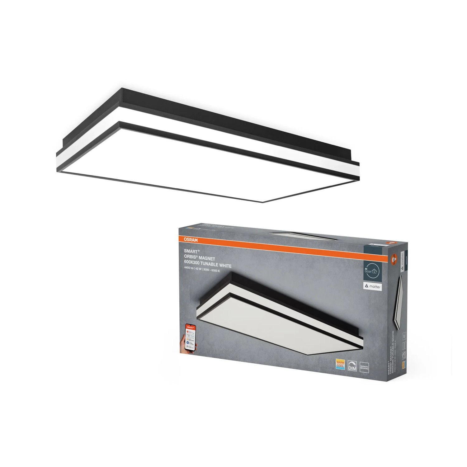 Osram Smart-LED-Deckenleuchte Magnet Smart+Matter TW 60 x 30 x 8,6 cm Schwarz
