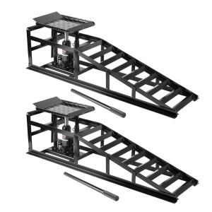 Set aus 2 hydraulischen STAHLWERK Auffahrrampen, je 5 t Tragkraft, für Autozubehör.