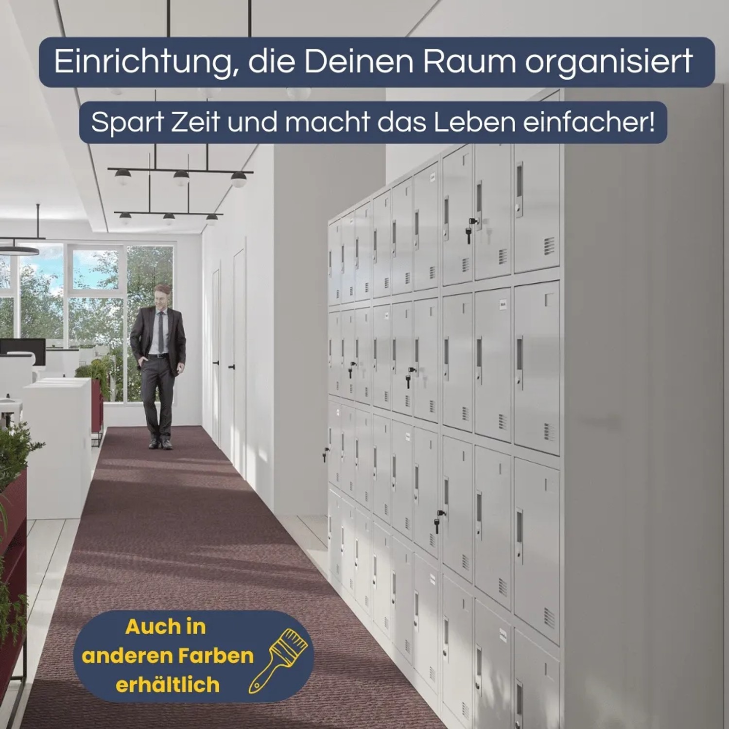 DELUKE Schließfachschrank Spind BERN mit 12 Fächern in Anthrazit im Büro.