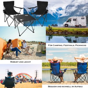 BigDean Camping Set: 2 Faltstühle, 1 Klapptisch, schwarz. Ideal für Camping, Garten & Outdoor.